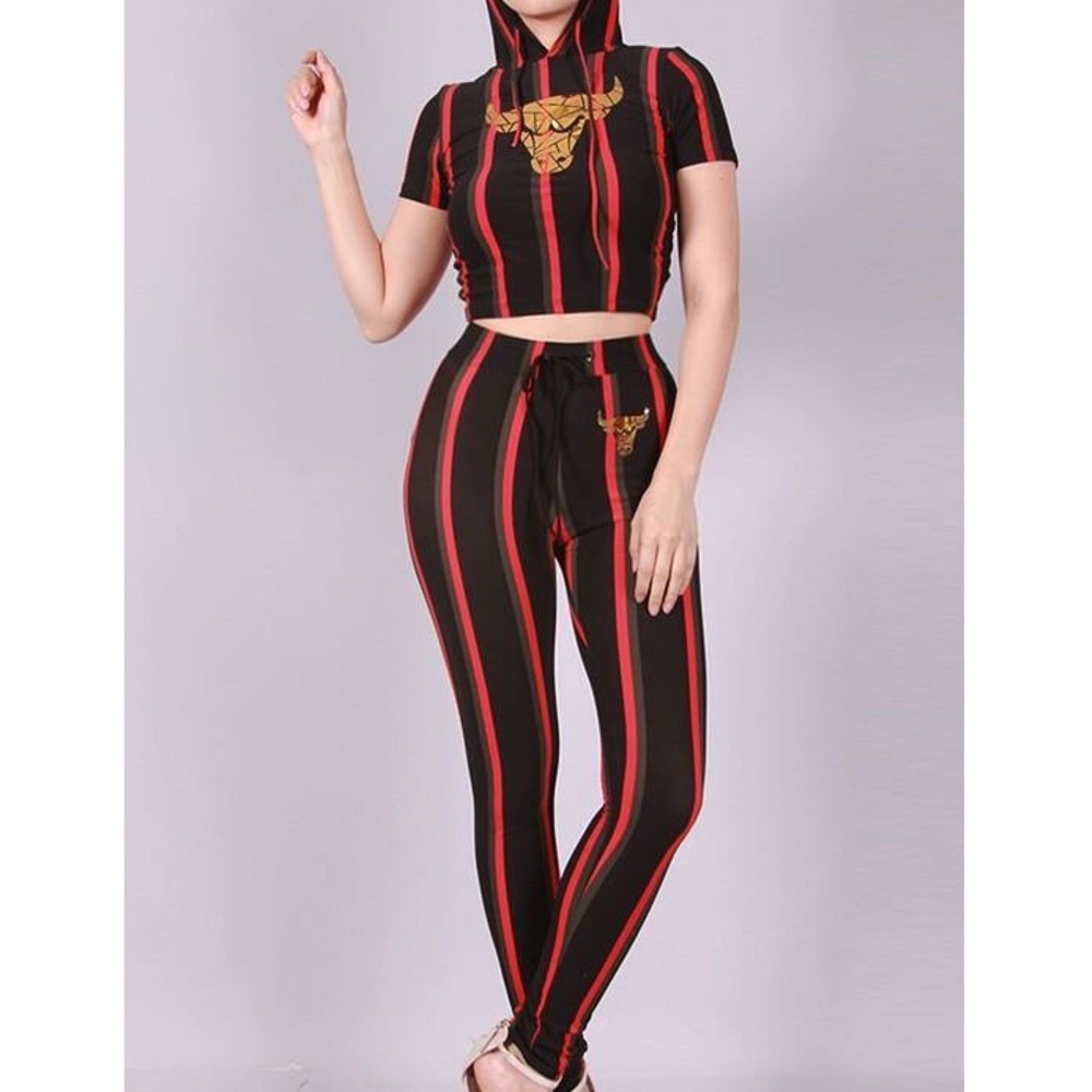 Hood top and leggings set with gold bulls design